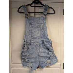 Women Button Front Denim Overalls Extra Short!! Size LARGE, Fits More Like a MED